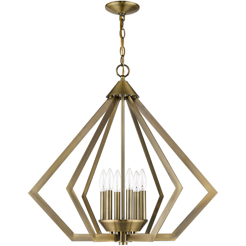 25" Six-Light Dimmable Chandelier With Shades - Antiqued Brass
