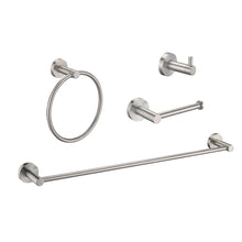 Load image into Gallery viewer, Bathroom Set 4 Pack With Towel Bar Racks, Toilet Paper Holder, Ring, Hook, Stainless Steel - Brushed Nickel
