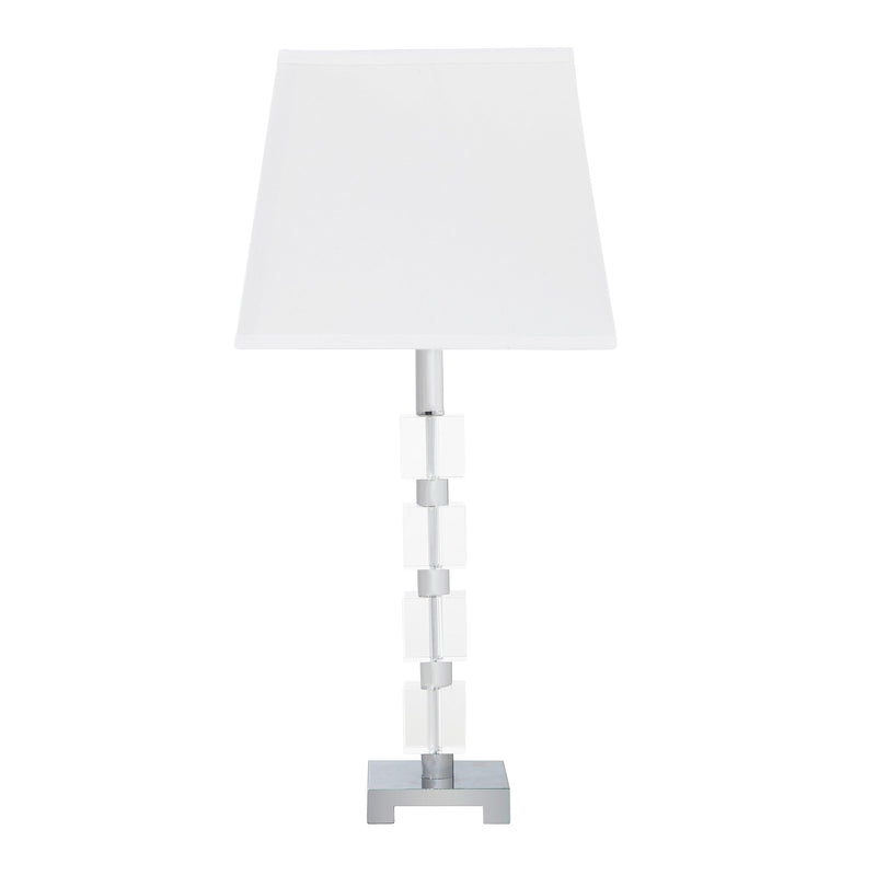 Crystal Geo Cubed Table Lamp With Sharp Corner Square Tapered Shade - Clear White