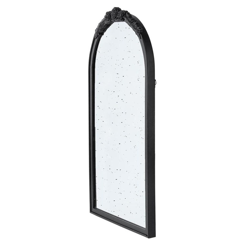42" Crowned Top Antiqued Glass Arch Framed Accent Mirror - Black