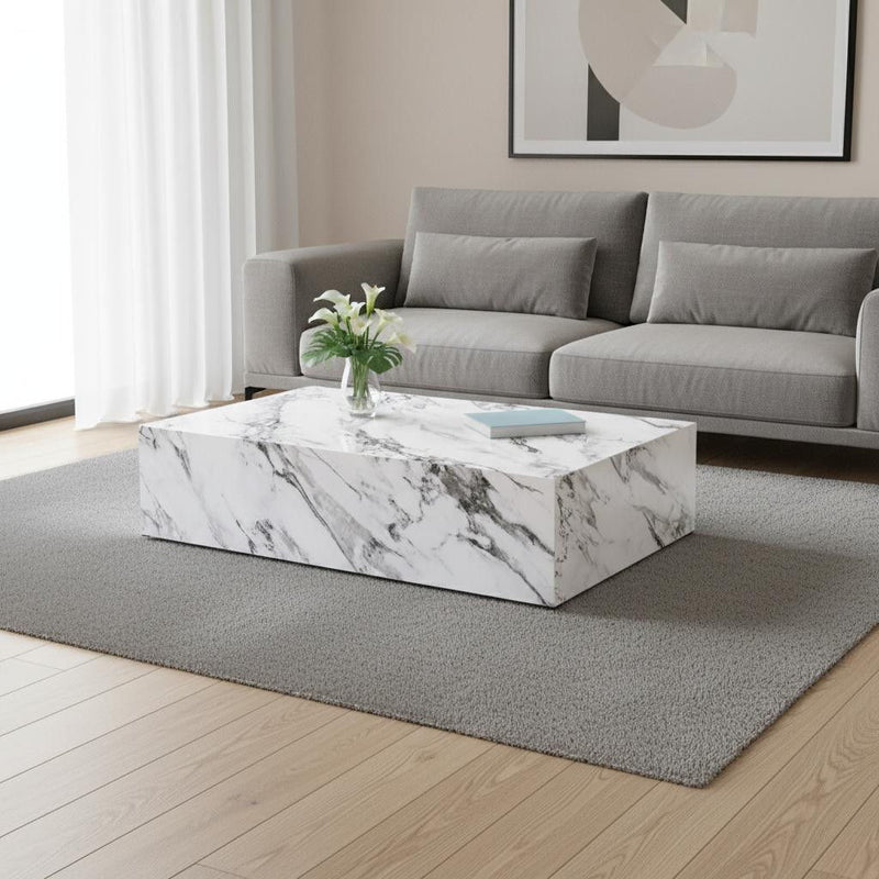 Faux Marble Block Coffee Table - White