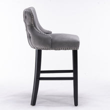 Load image into Gallery viewer, Contemporary Upholstered Wing-Back Barstools With Button Tufted Decoration And Wooden Legs, And Nailhead Trim, Leisure Style Bar Chairs, Bar Stools (Set of 2)
