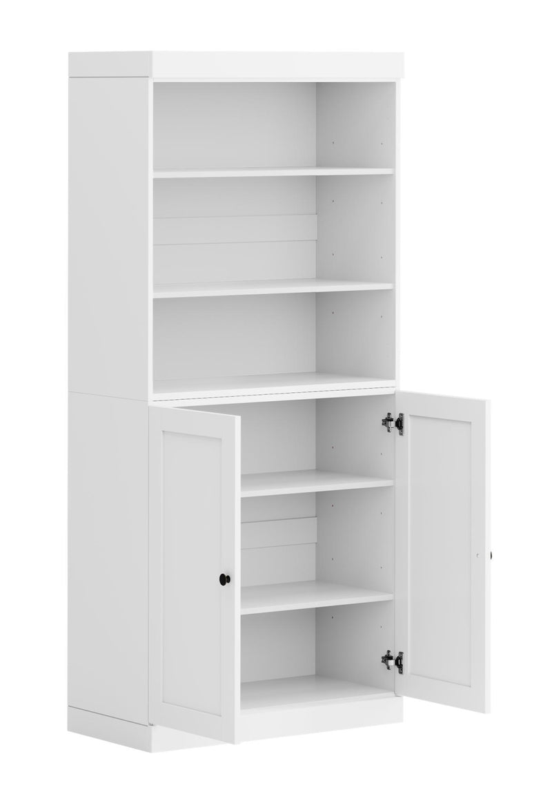 Adjustable Six Tier Library Bookcase With Two Doors - White