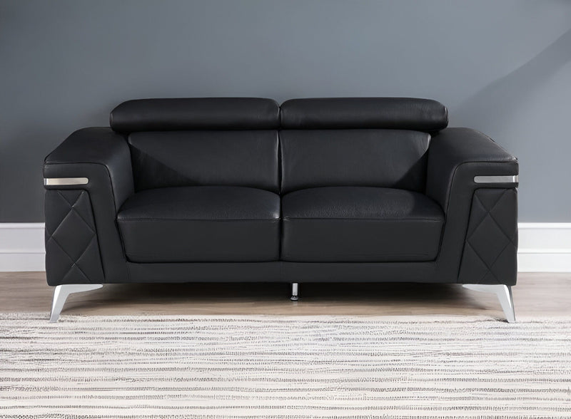Metallic Leather Loveseat - Black / Silver