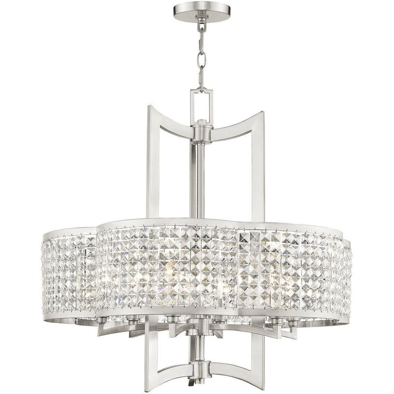 26'' Six Light Dimmable Chandelier With Shades - Nickel