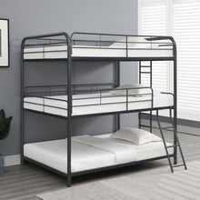 Load image into Gallery viewer, Triple Bunk Bed, Full Size With Sturdy Metal Frame And Safe Stairs - Black

