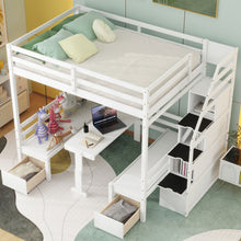 Load image into Gallery viewer, Full over Full Size Bunk with staircase,the Down Bed can be Convertible to Seats and Table Set,White
