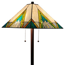 Load image into Gallery viewer, Two Light Traditional Shaped Floor Lamp With Beige Green And Blue Geometric Stained Glass Empire Shade - Brown
