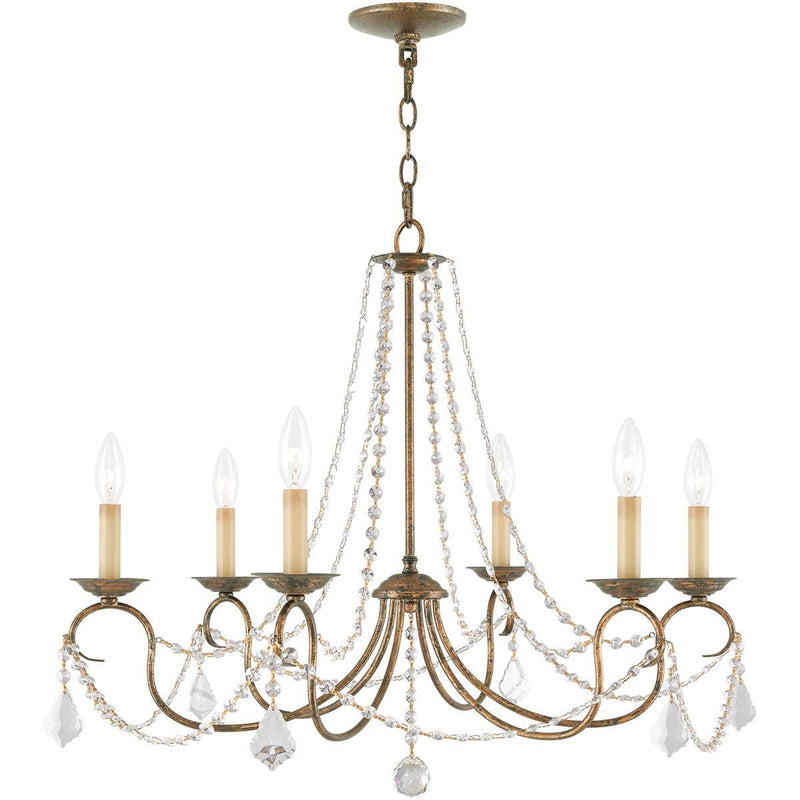 24" Six Light Dimmable Chandelier With Shades - Bronze