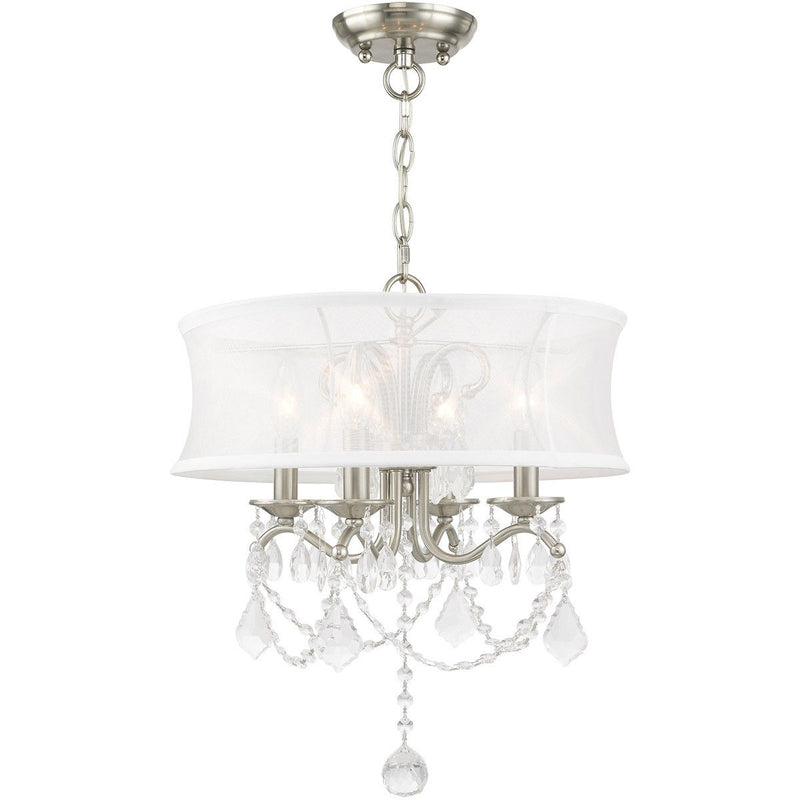 18" Four Light Dimmable Chandelier With Shades - Nickel