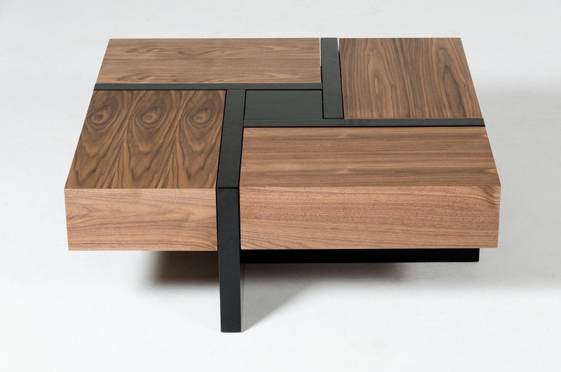 Square Coffee Table With Four Drawers - Brown And Black