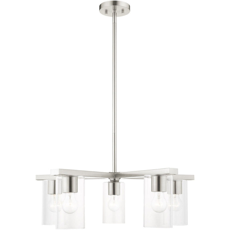 17" Five Light Dimmable Chandelier With Shades - Nickel