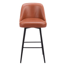 Load image into Gallery viewer, Faux Leather And Steel Bar Height Swivel Bar Chair - Brown And Black
