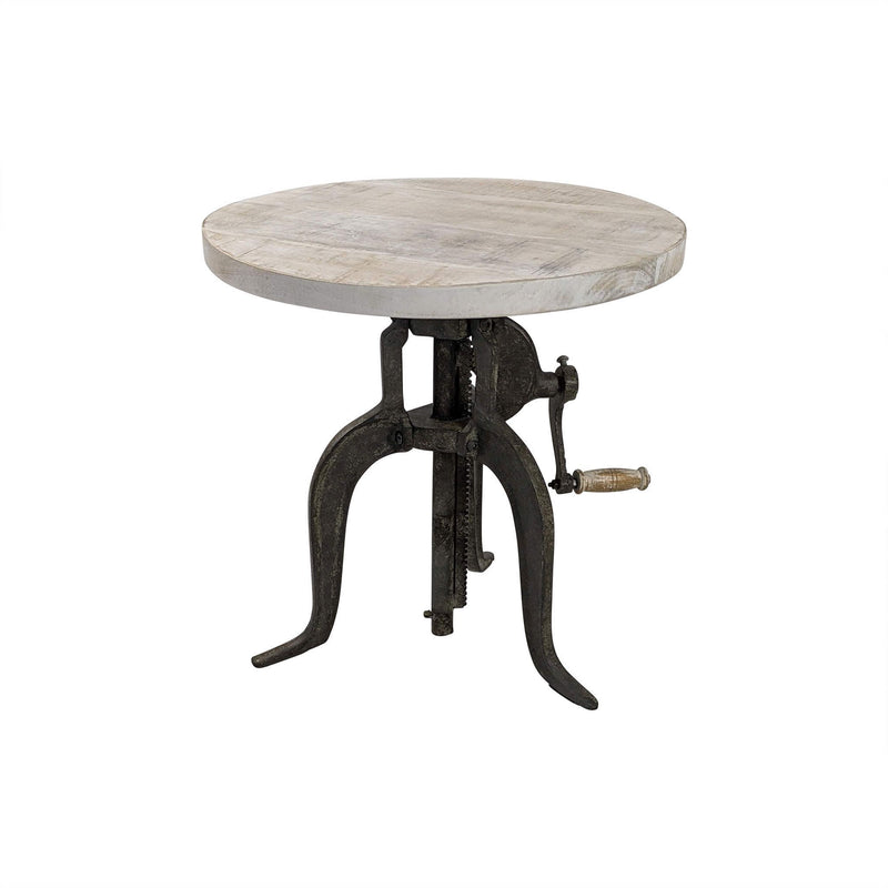 19" Solid Wood And Iron Height Adjustable Round End Table - Natural And Gunmetal