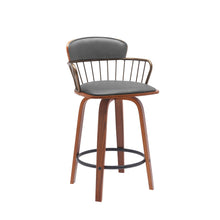 Load image into Gallery viewer, Faux Leather Swivel Low Back Counter Height Bar Chair - Gray And Wood Brown
