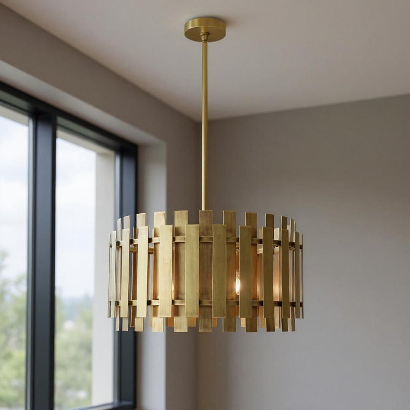 20" Six Light Dimmable Chandelier With Shades - Brass