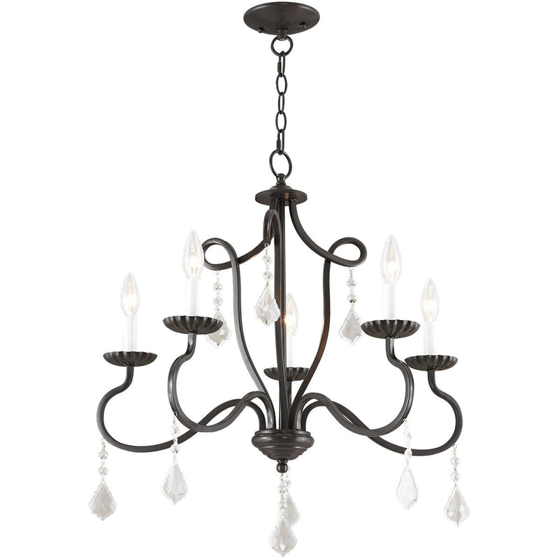 Five Light Dimmable Chandelier With Shades - Bronze