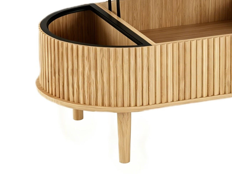 Oval Lift Top Drum Coffee Table With Three Shelves - Natural