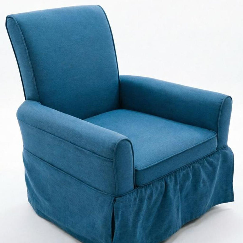 Cotton And Solid Wood Swivel Nursery Glider Rocking Chair - Blue And Natural