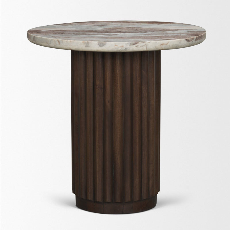 Marble Round Pedestal End Table - Brown / Pink