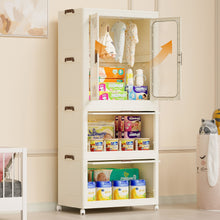 Load image into Gallery viewer, Portable Wardrobe Closet Storage Organizer With Magnetic Doors And Hanging Rod - Cream White
