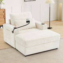 Load image into Gallery viewer, Modern Style Armchair Chaise Lounge Sofa Couch With Movable Storage Ottoman, USB Ports, Cup Holders, Phone Holder, Side Pockets
