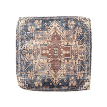 Load image into Gallery viewer, Upholstered Medallion Pouf Ottoman - Terra Cotta / Navy Blue

