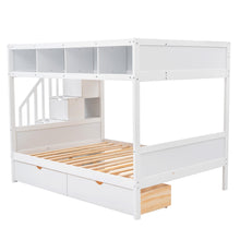 Load image into Gallery viewer, Twin over Full Bunk Bed with Shelfs, Storage Staircase and 2 Drawers, White
