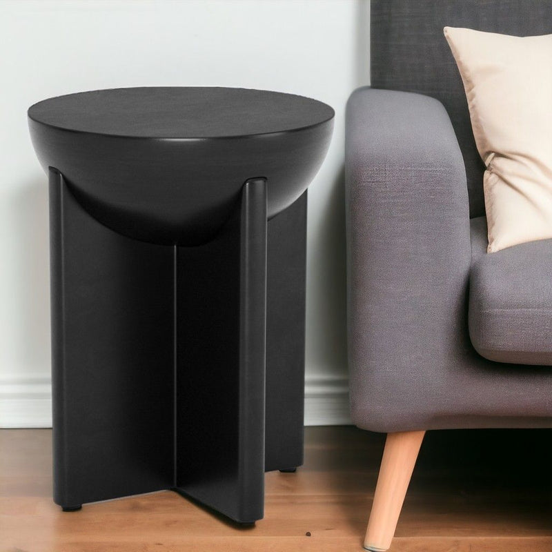 20" Wood Round Pedestal End Table - Black