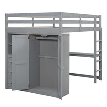 Load image into Gallery viewer, Wood Full Size Loft Bed with Built-in Wardrobe, Desk, Storage Shelves and Drawers, Gray
