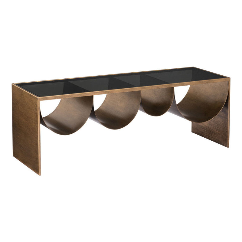 48" Mirro Glass And Steel Solid Coffee Table - Black And Brass
