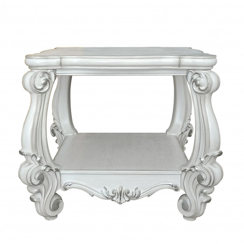 Manufactured Wood Square Scroll End Table With Shelf - Antiqued White