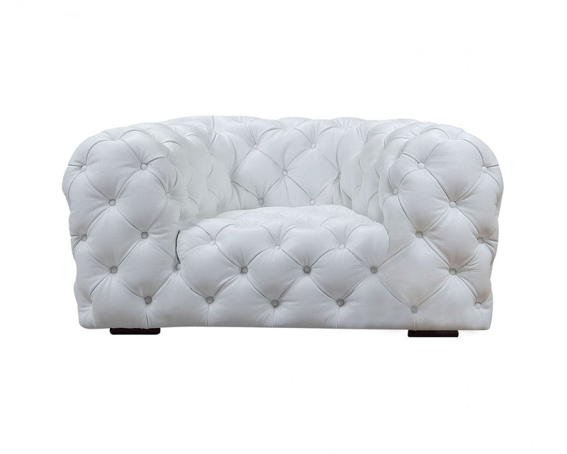 Top Grain Leather Tufted Chesterfield Chair - White And Black