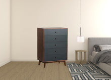 Load image into Gallery viewer, 30" Walnut And Charcoal Solid Wood Five Drawer Chest - Gray
