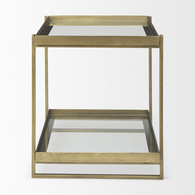 Tempered Square Frame End Table With Two Shelves - Clear
