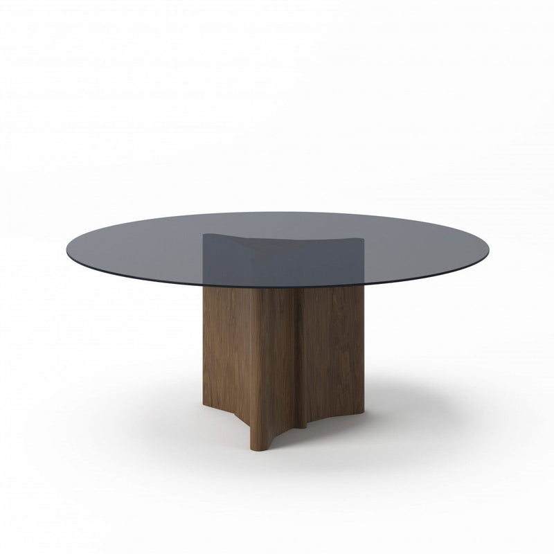 71" Smoky And Rounded Glass And Solid Manufactured Wood Pedestal Base Dining Table - Clear