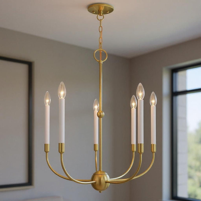28" Five Light Dimmable Chandelier With Shades - Brass