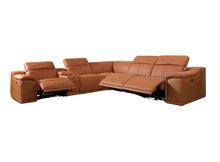 Load image into Gallery viewer, Italian Leather Power Reclining U Shaped Six Piece Corner Sectional With Console - Camel
