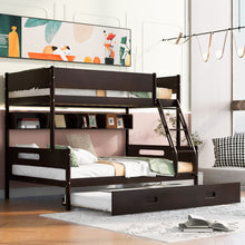 Load image into Gallery viewer, Wood Twin over Full Bunk Bed with Storage Shelves and Twin Size Trundle, Espresso
