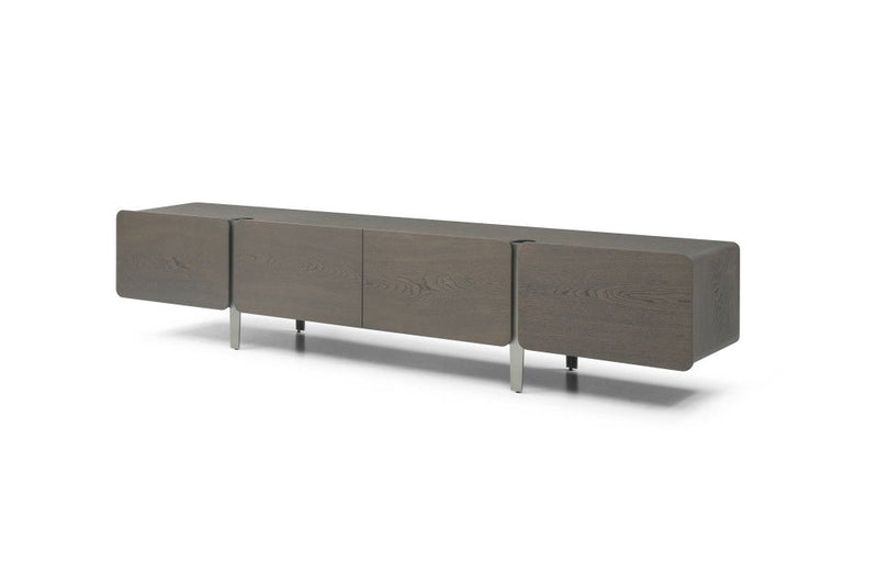 Wood Stainless Steel Enclosed Storage TV Stand - Ash Gray / Nickel