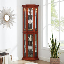 Load image into Gallery viewer, Corner Curio Cabinet With Lights, Adjustable Tempered Glass Shelves, Mirrored Back, Display Cabinet (E26 Light Bulb Not Included)
