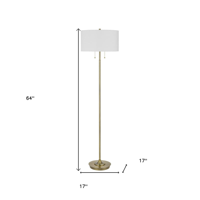 Two Light Traditional Shaped Floor Lamp With White Rectangular Shade - Brass