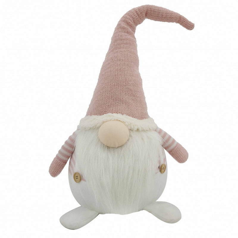 Fabric Christmas Standing Gnome Tabletop Sculpture (399337) - Pink / White
