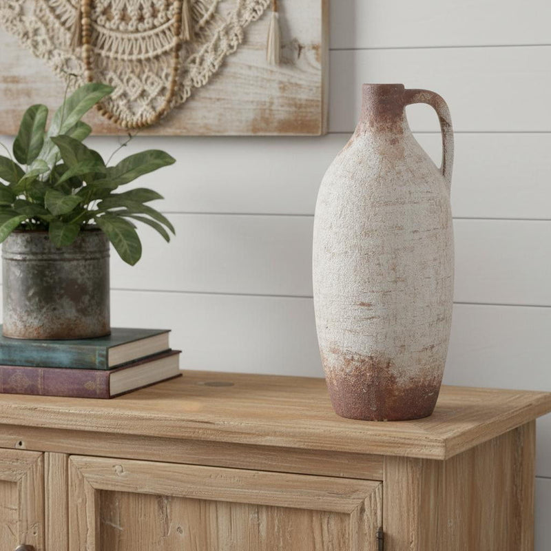 Round Jug Vase - Brown / White