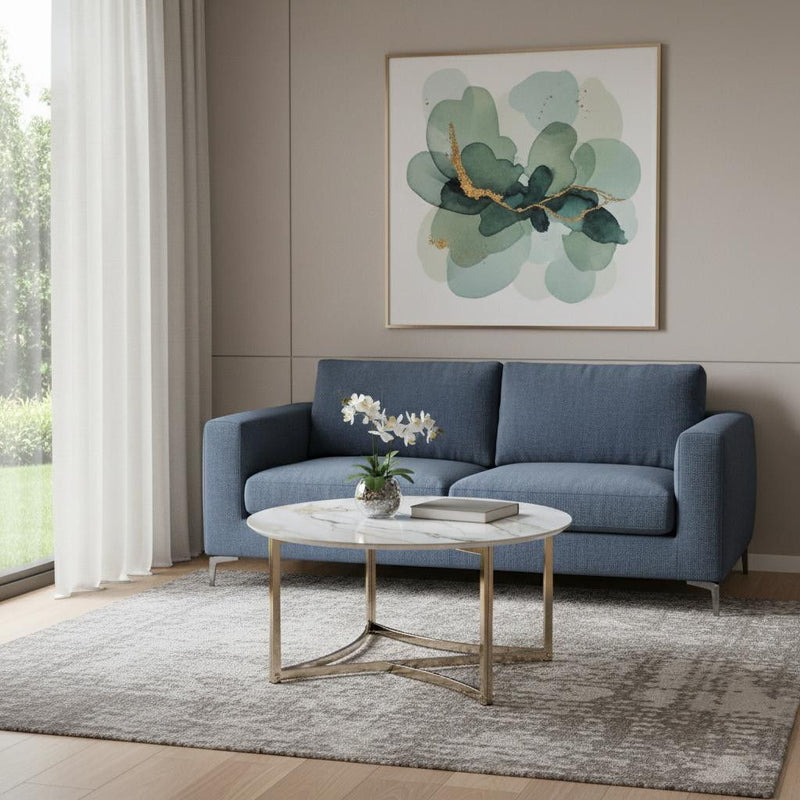 Sintered Stone Steel Round Frame Coffee Table - White / Champagne