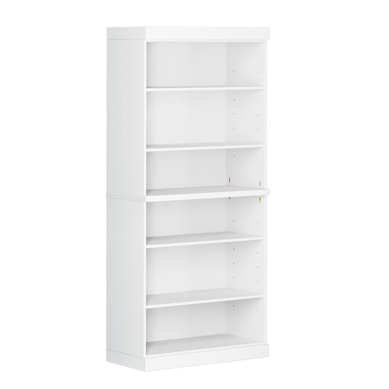 Adjustable Six Tier Library Bookcase - White