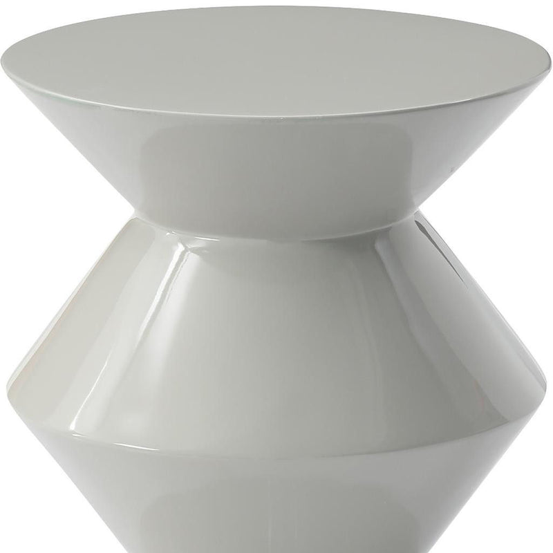 Wood Round Top Geo Pedestal End Table - Light Gray