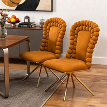 Load image into Gallery viewer, Velvet Metal Partially Open Back Dining Side Chairs (Set of 2) - Orange / Gold
