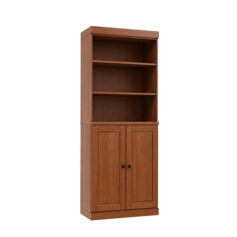 Solid Wood Adjustable Six Tier Library Bookcase With Two Doors - Coffee