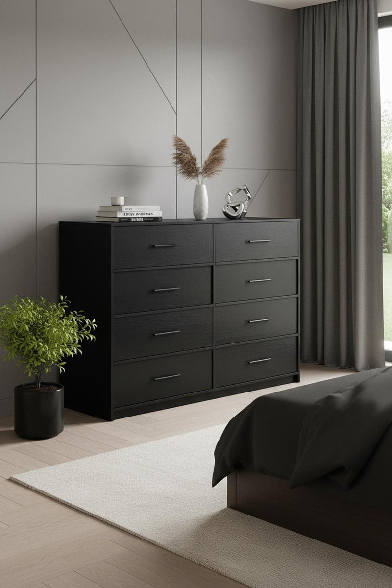 Wood Eight Drawer Dresser - Black